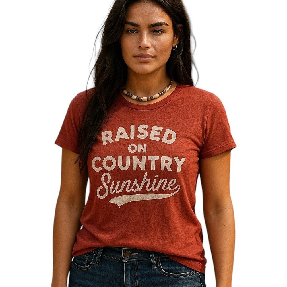 Instant Message Raised on Country Sunshine Distressed T-shirt Medium Burgundy - Picture 3 of 14